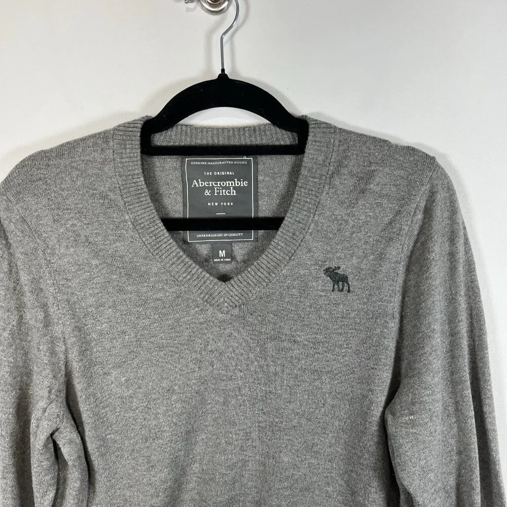 Abercrombie & Fitch Mens Gray Sweater Muscle V Neck Size‎ M Wool Blend Preppy